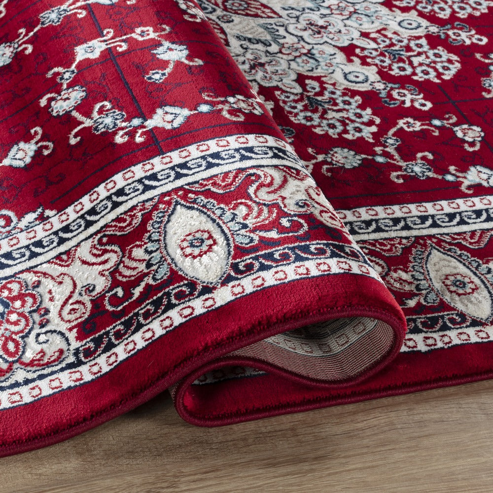 Hereke Sunburst Medallion Rug — Red — detail