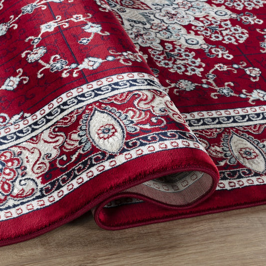 Hereke Sunburst Medallion Rug — Red — detail