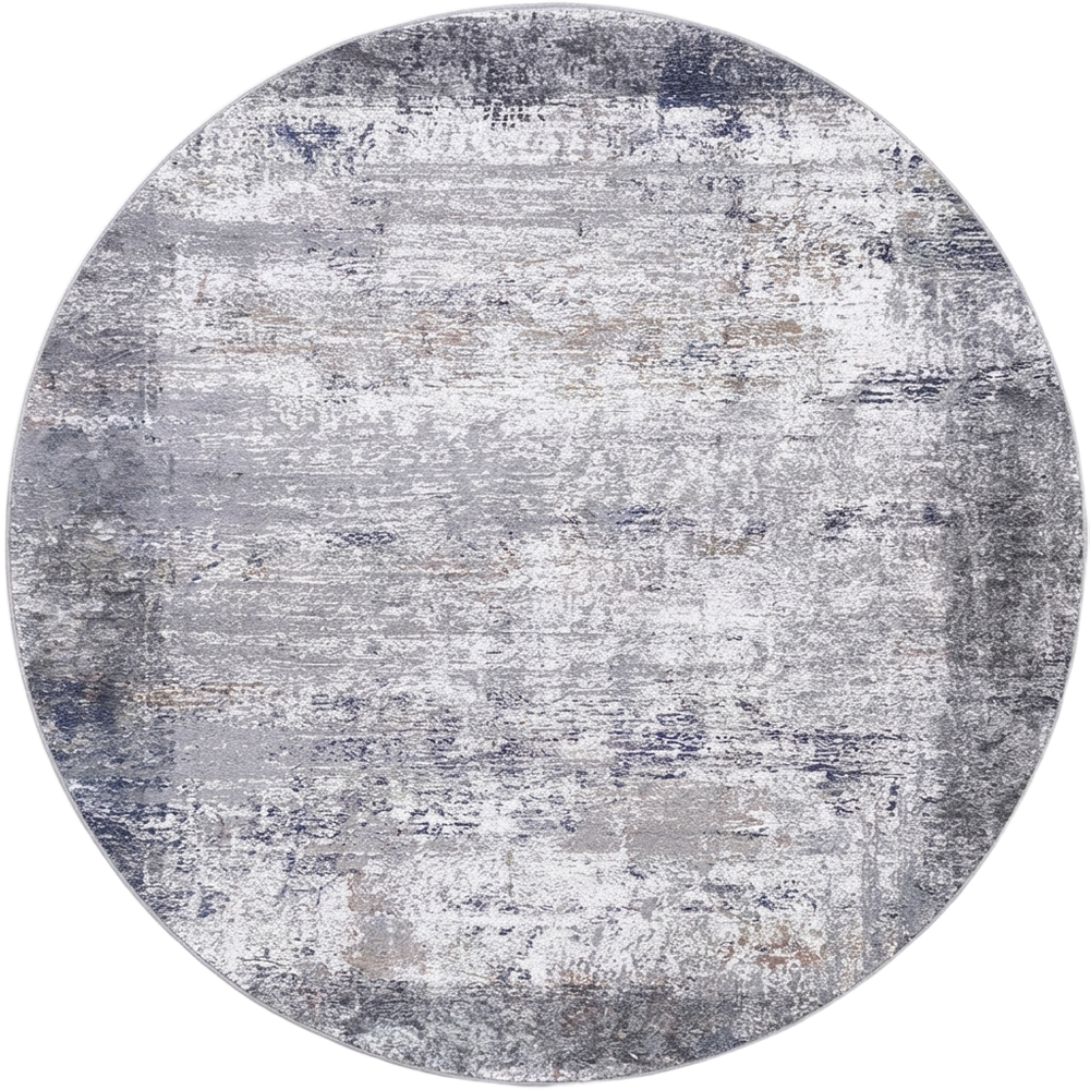 Abstract Border Echo in Blue & Grey : Round Rug – The Rug Collective™