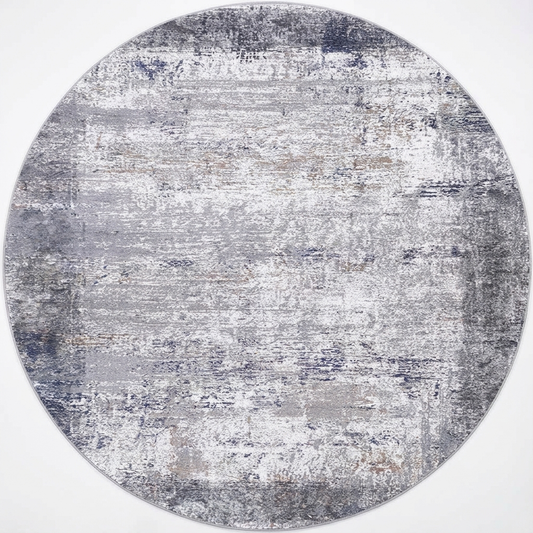 Abstract Border Echo in Blue & Grey : Round Rug