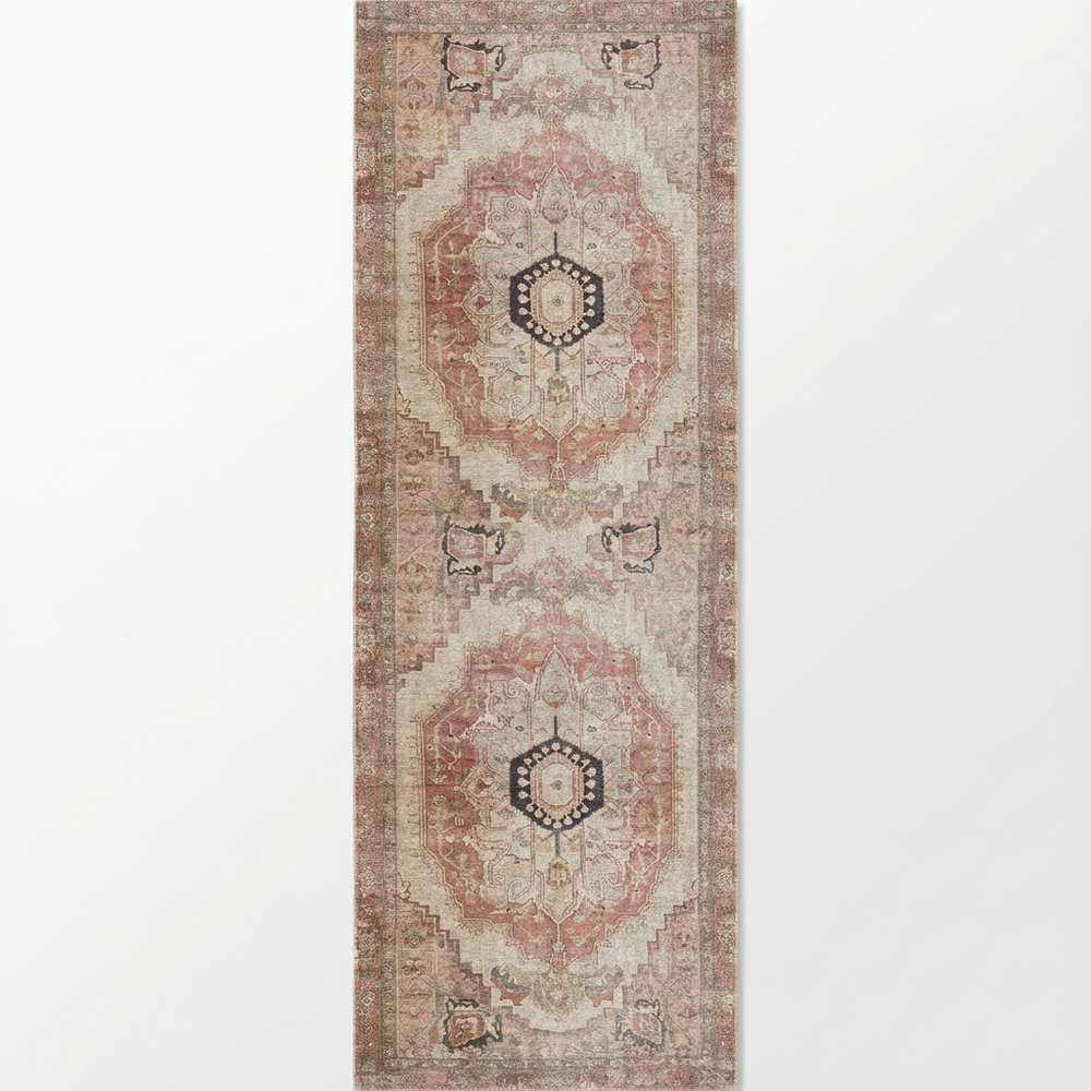 Carmine Vintage Farmhouse Charm in Orange : Runner Rug