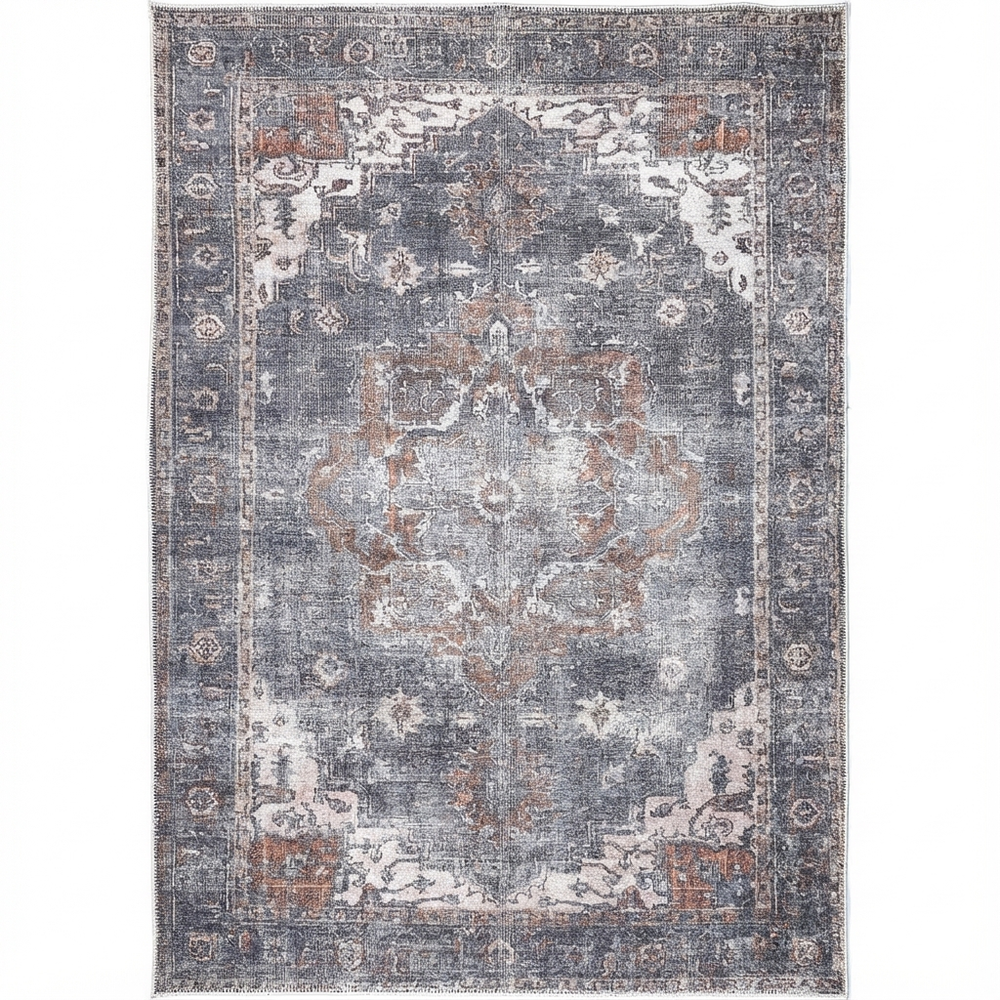 Distressed Vintage Cezanne Area in Grey Rug