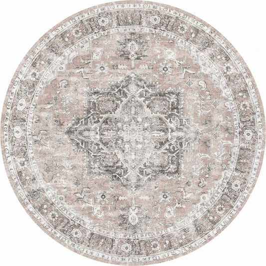 Distressed Vintage Cezanne Area in Multicolor : Round Rug