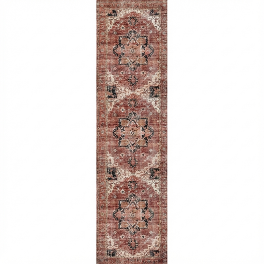 Distressed Vintage Cezanne Area in Multicolor : Runner Rug