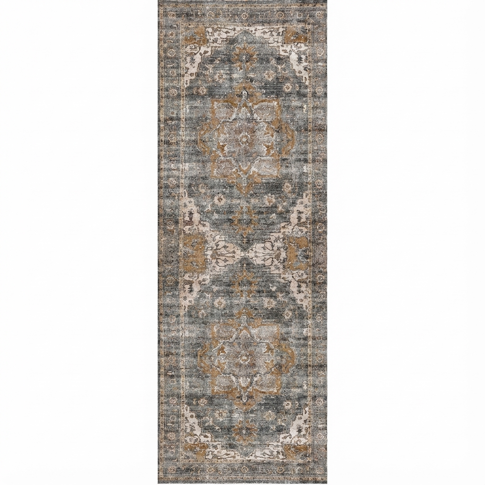 Distressed Vintage Cezanne in Grey : Runner Rug