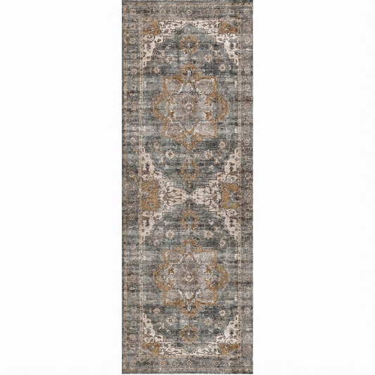 Distressed Vintage Cezanne in Grey : Runner Rug
