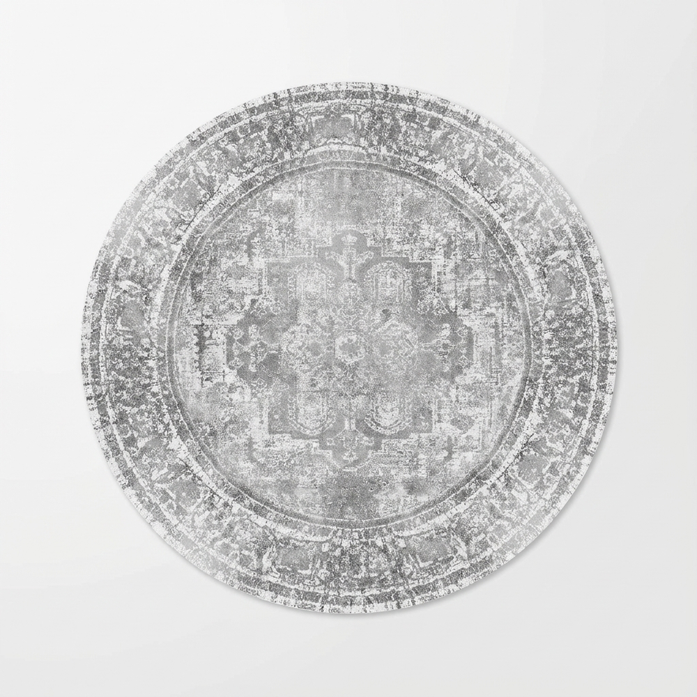 Distressed Vintage Chilaz in Grey : Round Rug