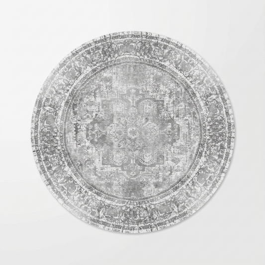 Distressed Vintage Chilaz in Grey : Round Rug