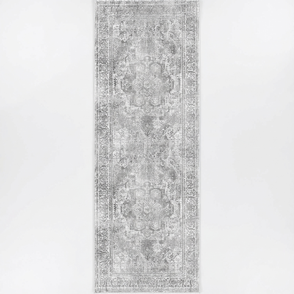 Distressed Vintage Chilaz in Grey : Runner Rug