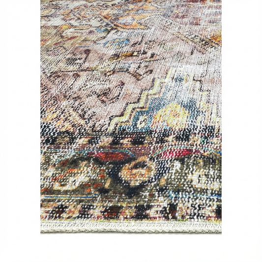 Distressed Vintage Derya in Multicolor : Round Rug