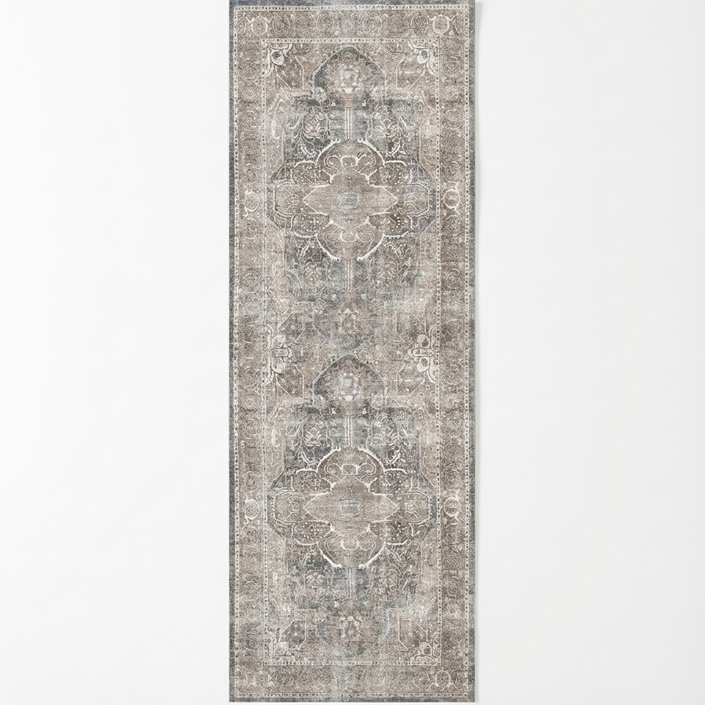 Distressed Vintage Kendra Ash in Grey : Runner Rug