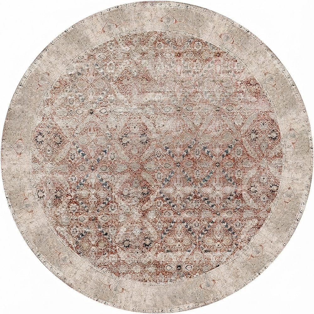 Distressed Vintage Levent in Beige : Round Rug
