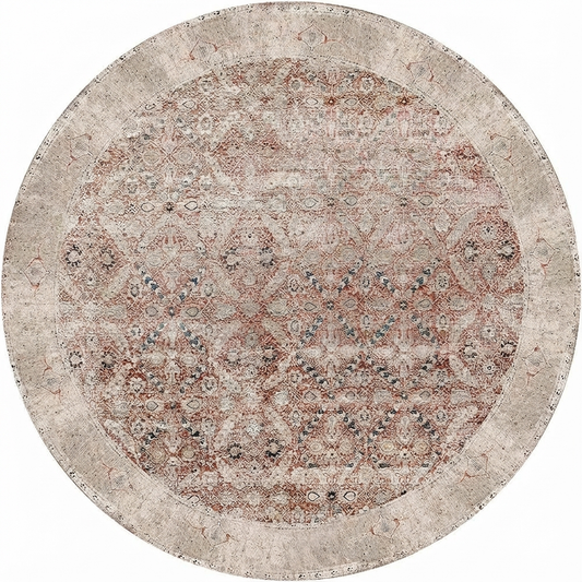 Distressed Vintage Levent in Beige : Round Rug