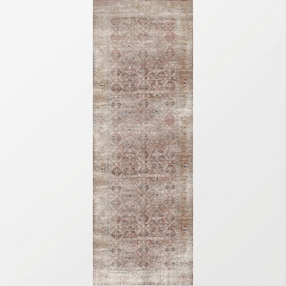 Distressed Vintage Levent in Beige : Runner Rug