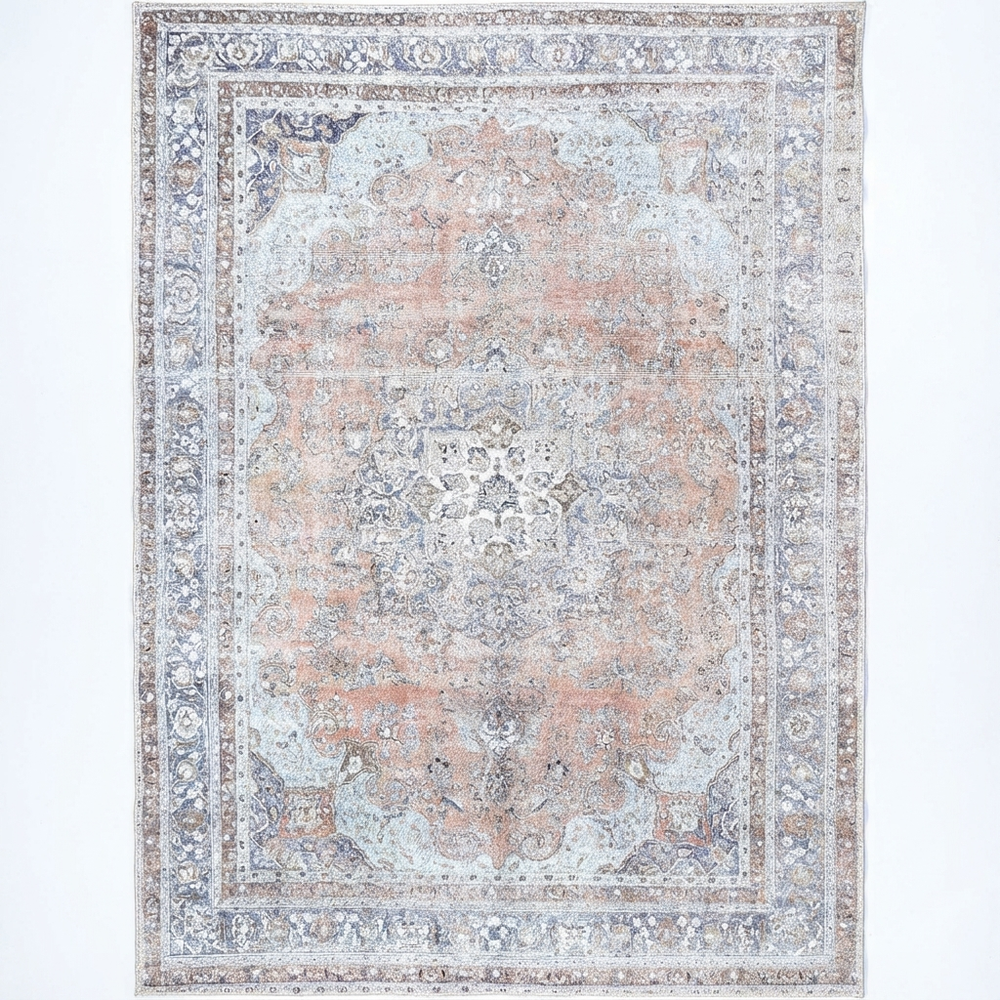 Distressed Vintage Oxus Desert in Grey & Beige Rug