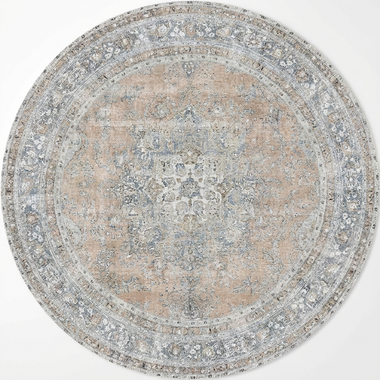 Distressed Vintage Oxus Desert in Grey : Round Rug