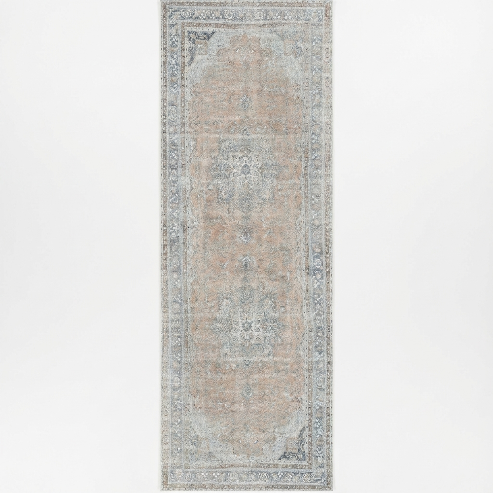 Distressed Vintage Oxus Desert in Grey : Runner Rug