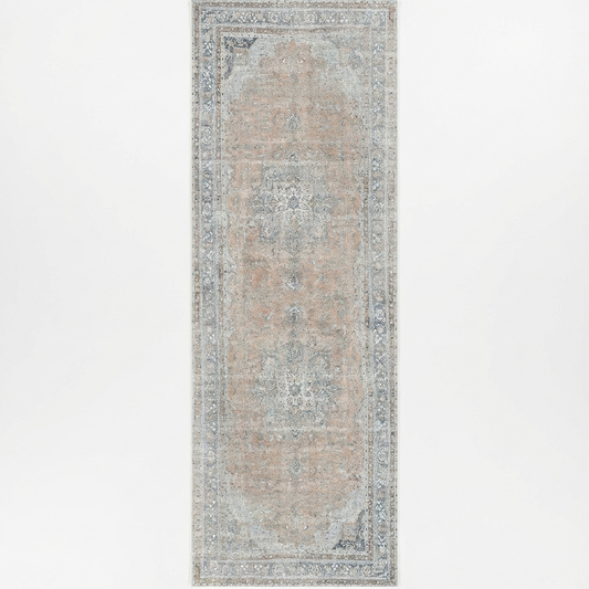 Distressed Vintage Oxus Desert in Grey : Runner Rug