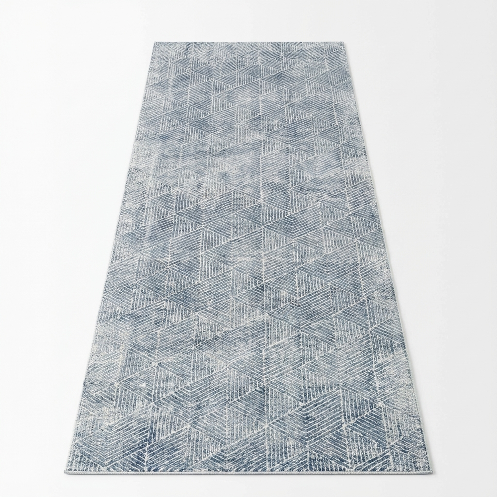 Greenport Geometric Design in Blue : Runner Rug