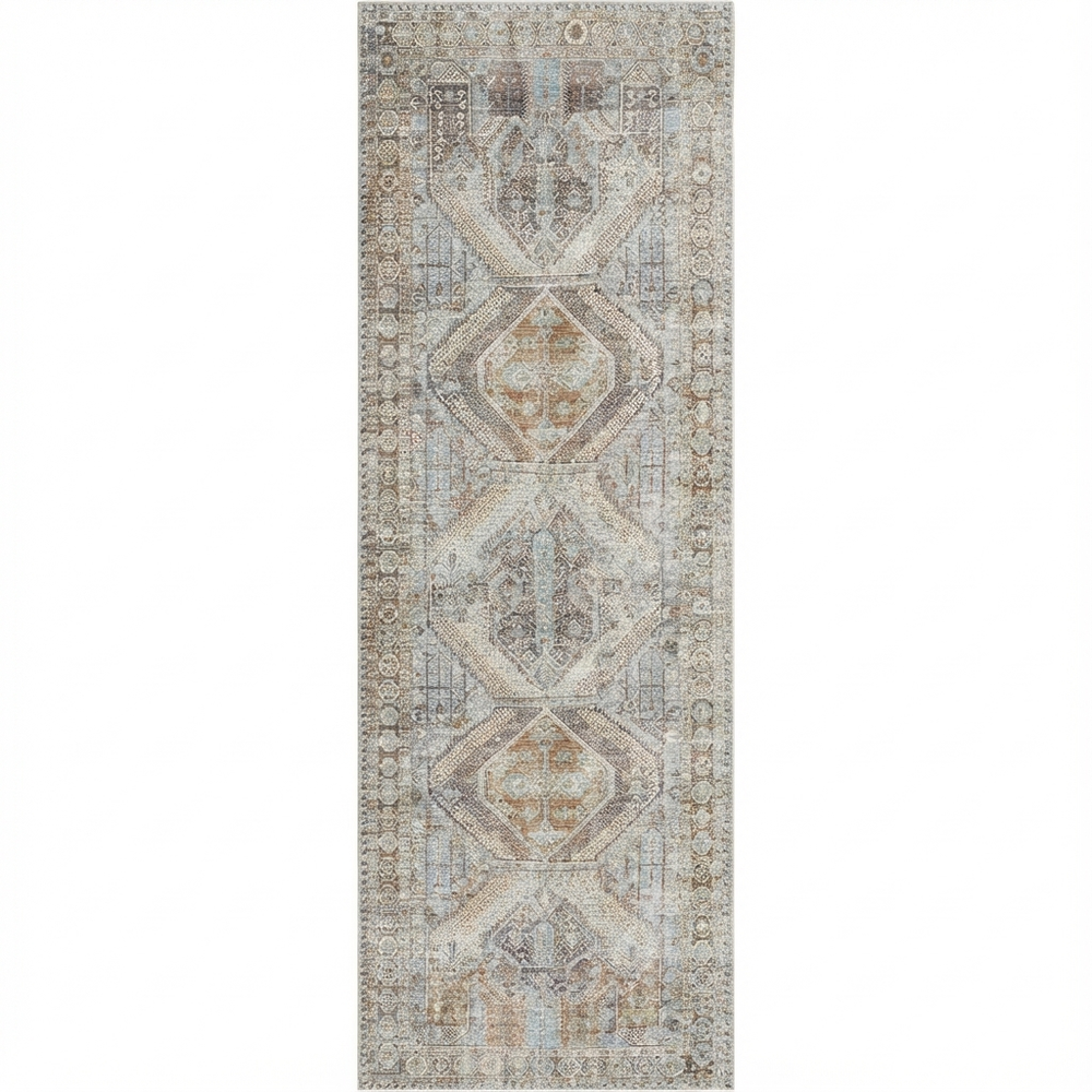 Le Grand Louvre Contemporary in Blue & Grey : Runner Rug