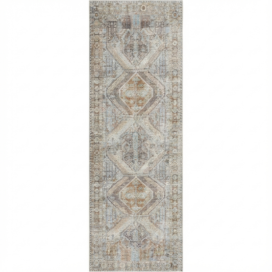 Le Grand Louvre Contemporary in Blue & Grey : Runner Rug