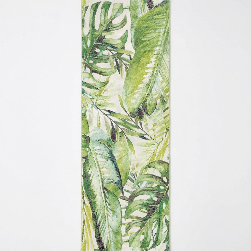 Wild Borneo Gorgeous Leaf Design in Green : Runner Rug