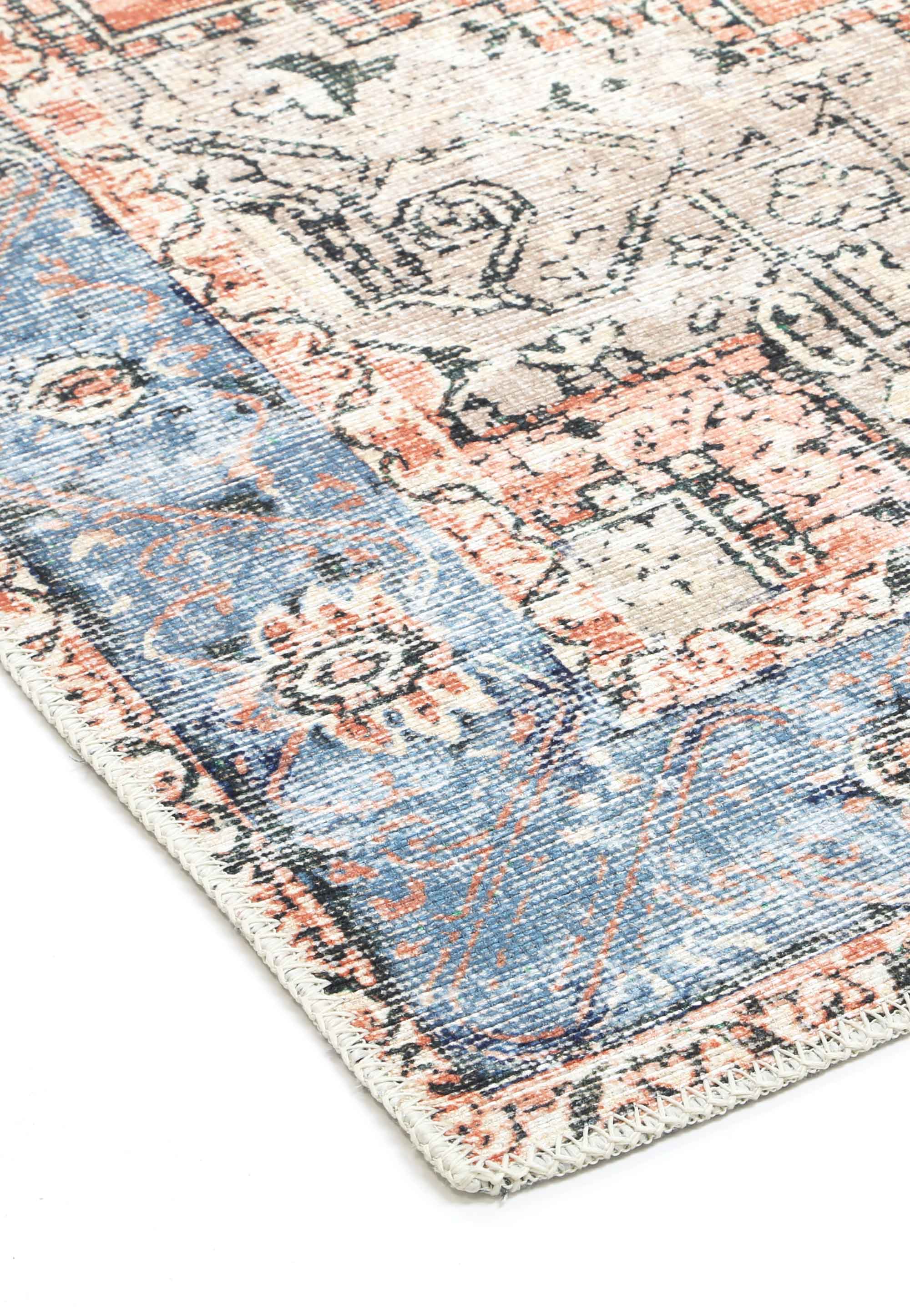 Distressed Vintage Cezanne Terracotta Sky Area Rug side view