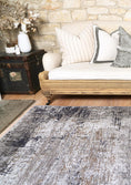 Load image into Gallery viewer, Abstract Border Echo Blue Grey Rug, On Side

