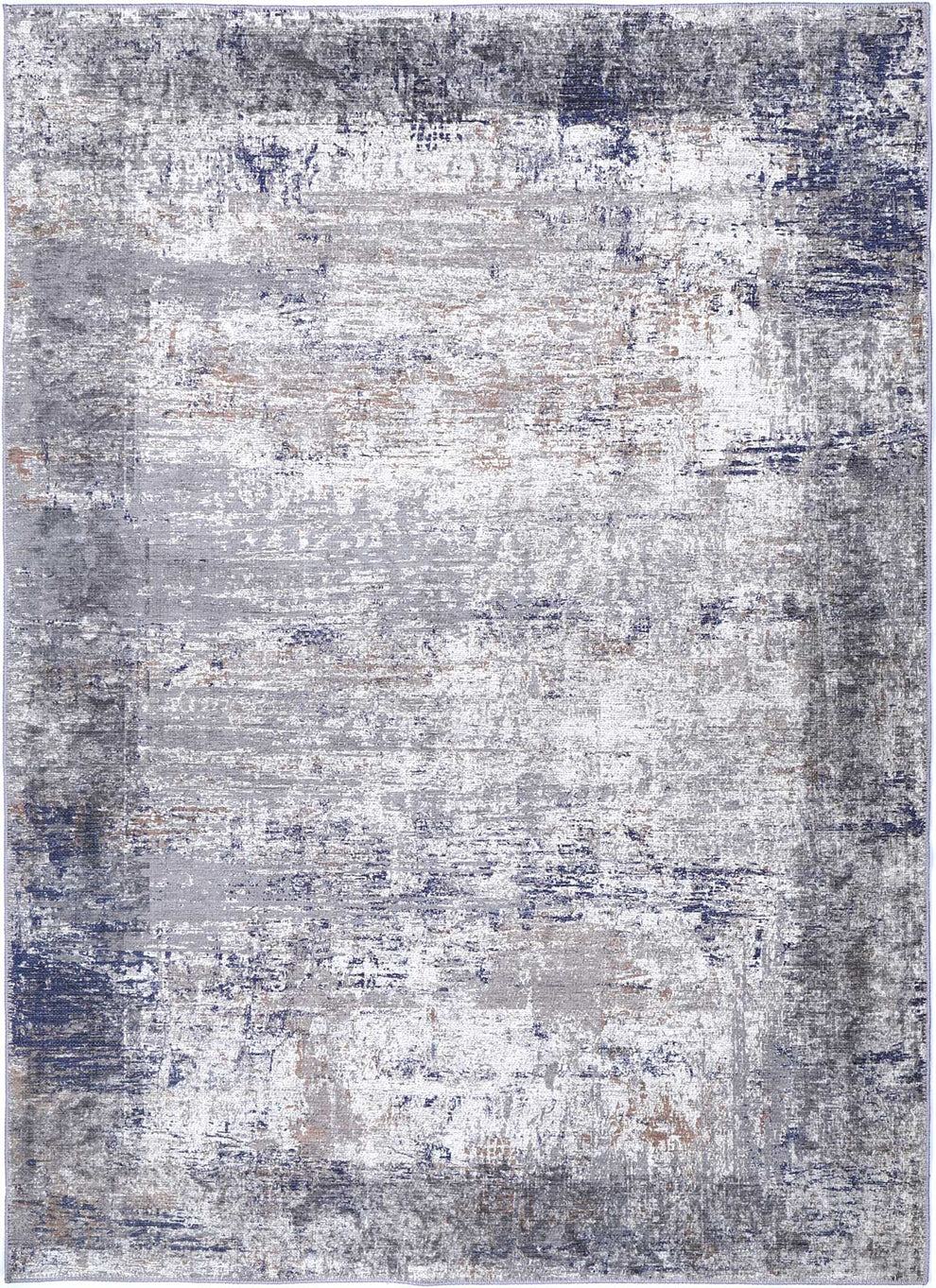 Abstract Border Echo in Blue & Grey Rug – The Rug Collective™