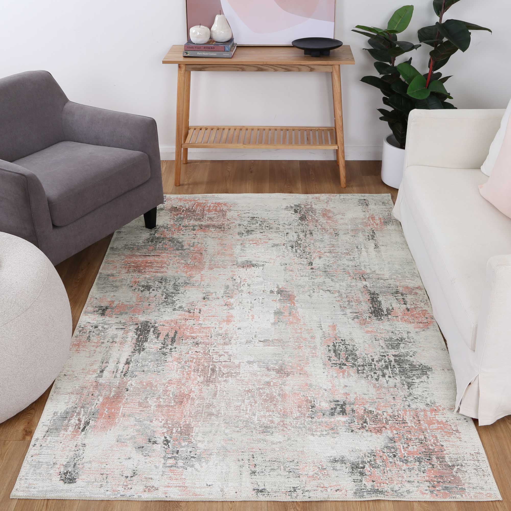 Abstract Celine Blush Rug in living room