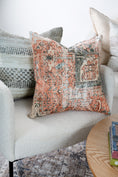 Load image into Gallery viewer, Distressed Vintage Cezanne Terracotta Sky Pillow on side
