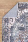 Load image into Gallery viewer, Distressed Vintage Cezanne Rabbit Gray Inca Gold Area Rug one side folded
