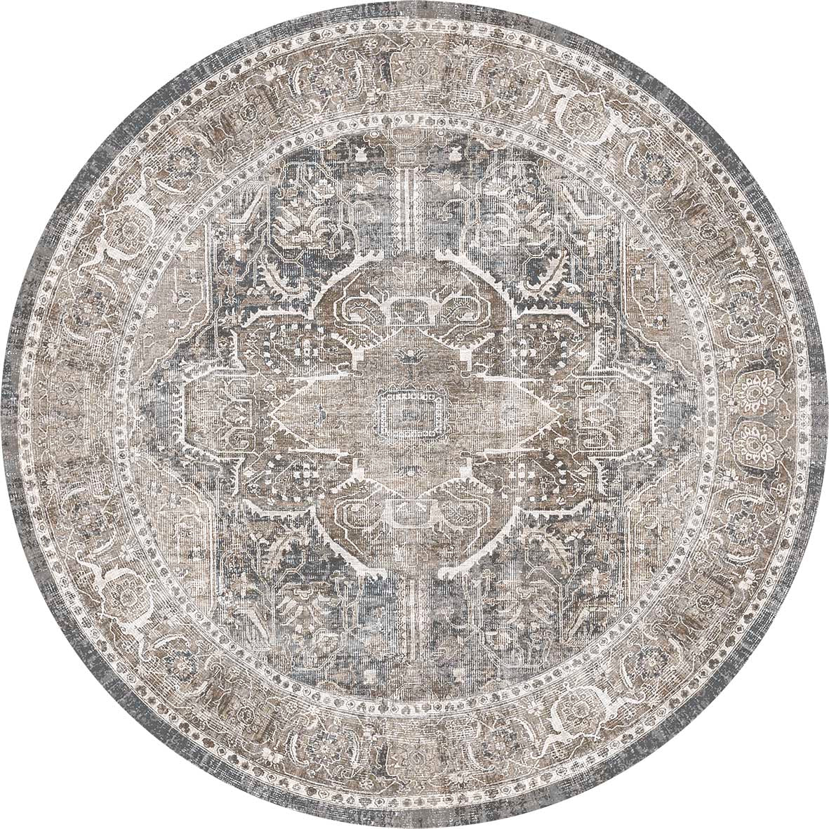 Distressed Vintage Kendra Ash in Grey Round Rug The Rug Collective™