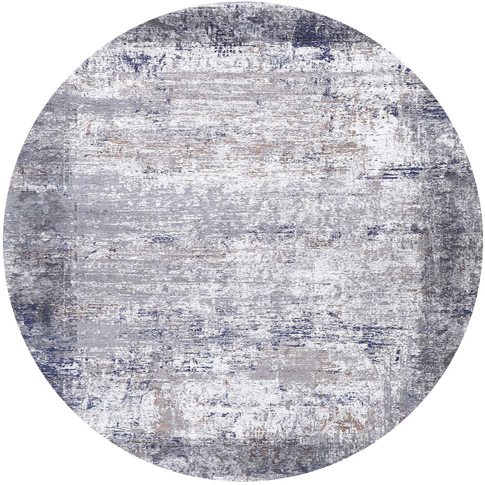 Abstract Border Echo Blu-Grey Round Rug