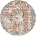 Distressed Vintage Terracotta Area in Multicolor : Round Rug