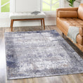 Load image into Gallery viewer, Abstract Border Echo Blue Grey Rug, On floor
